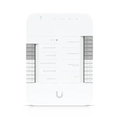 Ubiquiti Access Gate Starter Kit mit weißem Gehäuse, Anschlussklemmen für Torsteuerung, Seitentür und Notfall sowie