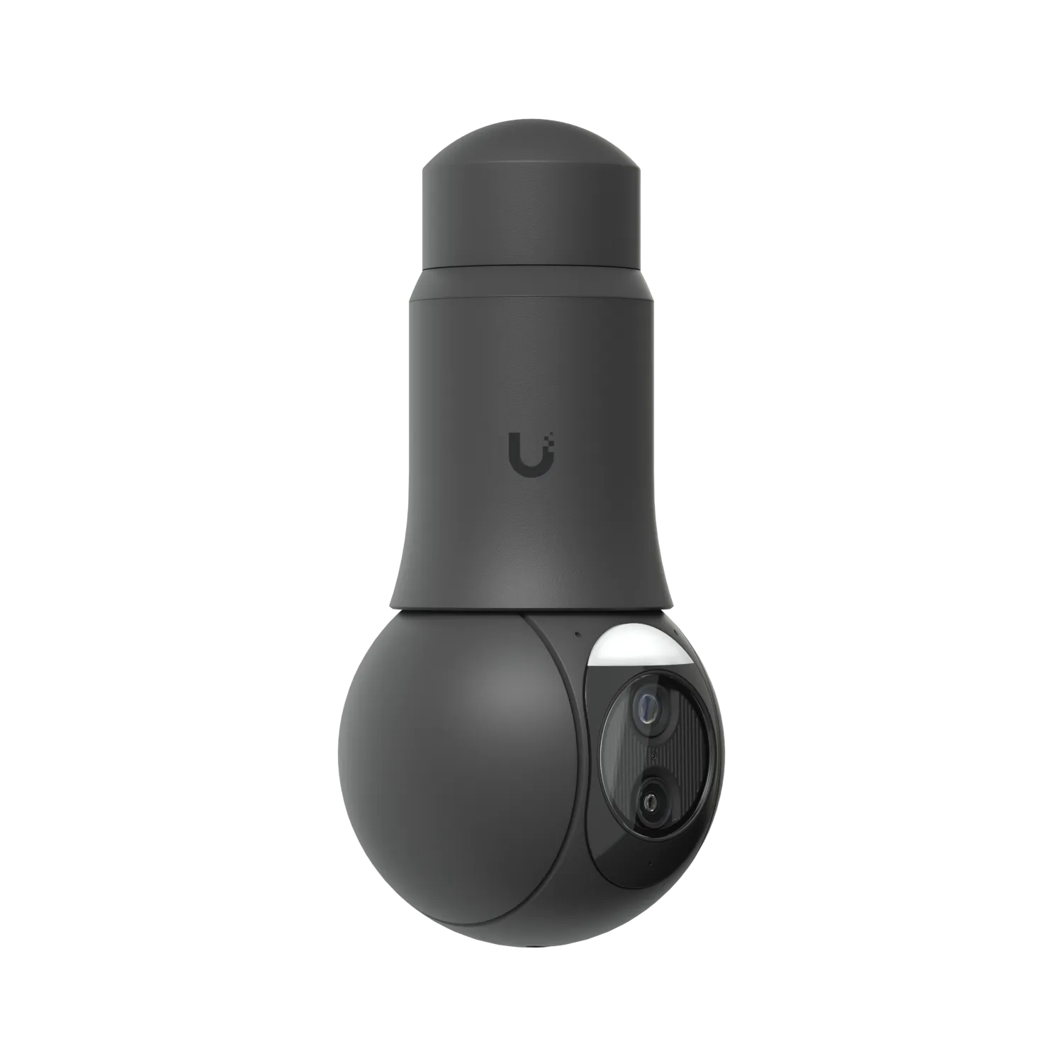 Ubiquiti Video Kamera UVC-G6-PTZ weiß, vertikal montierte PTZ-Überwachungskamera mit zylindrischem Gehäuse, U-Logo und Ubiquiti Video Kamera UVC-G6-PTZ weiß, vertikal montierte PTZ-Überwachungskamera mit zylindrischem Gehäuse, U-Logo und