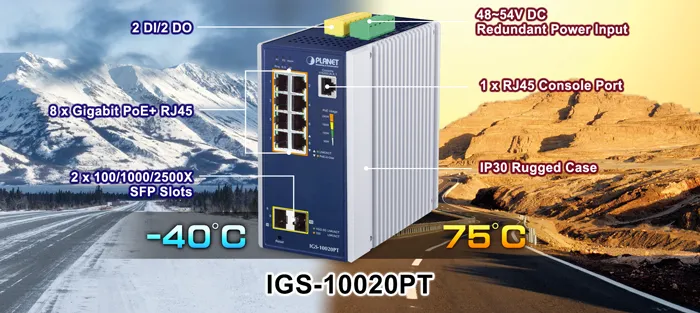 PLANET Industrial 8-Port 10/100/1000T 802.3af PoE + 2 PLANET Industrial 8-Port 10/100/1000T 802.3af PoE + 2