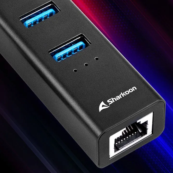 Sharkoon USB-Hub 3xUSB3.2 1xRJ45 45cm Kabel Aluminium schwar