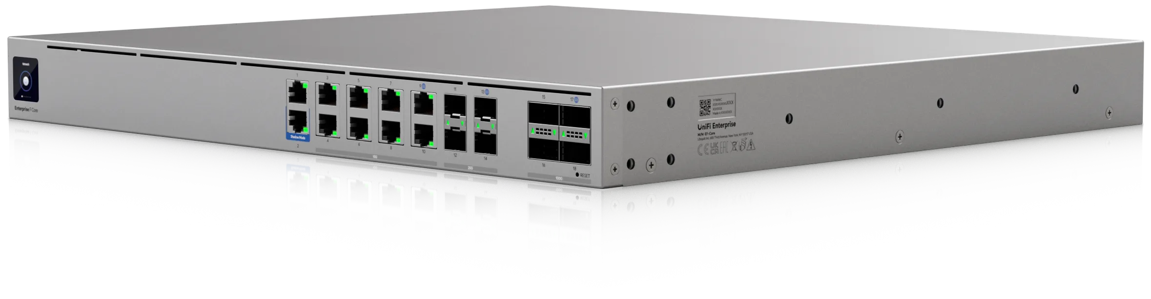 Ubiquiti Enterprise Firewall Core • 4x QSFP28 • 4x SFP28 • 8x 10 GbE • 2x GbE • UniFi • EF-Core Ubiquiti Enterprise Firewall Core • 4x QSFP28 • 4x SFP28 • 8x 10 GbE • 2x GbE • UniFi • EF-Core