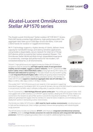 ALCATEL-LUCENT OmniAccess Stellar AP1321 Wi-Fi 6 Access Point mit Datenblattansicht, Gehäuse mit Logo, Lüftungsgittern und ALCATEL-LUCENT OmniAccess Stellar AP1321 Wi-Fi 6 Access Point mit Datenblattansicht, Gehäuse mit Logo, Lüftungsgittern und