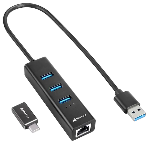 Sharkoon USB-Hub 3xUSB3.2 1xRJ45 45cm Kabel Aluminium schwar
