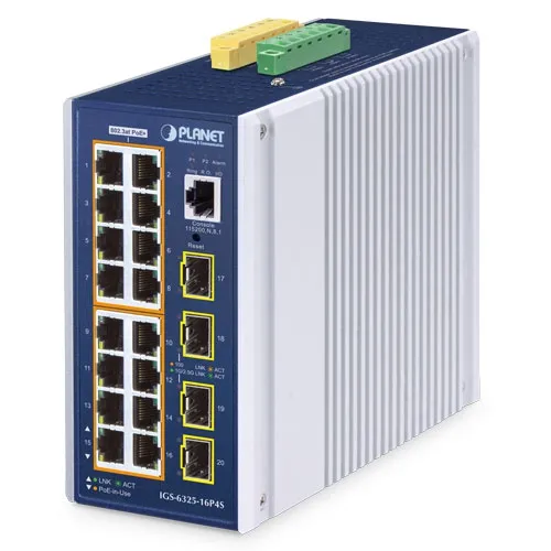 PLANET Industrial 16-Port 10/100/1000T + 4 1G/2,5 SFP    POE