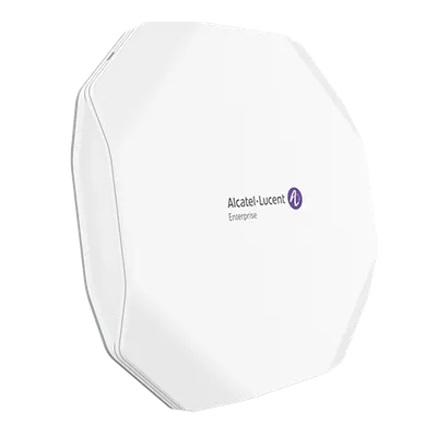 Punto de acceso inalámbrico OMNIACCESS STELLAR AP1331-RW de Alcatel-Lucent Enterprise en forma octagonal blanca con logo Punto de acceso inalámbrico OMNIACCESS STELLAR AP1331-RW de Alcatel-Lucent Enterprise en forma octagonal blanca con logo
