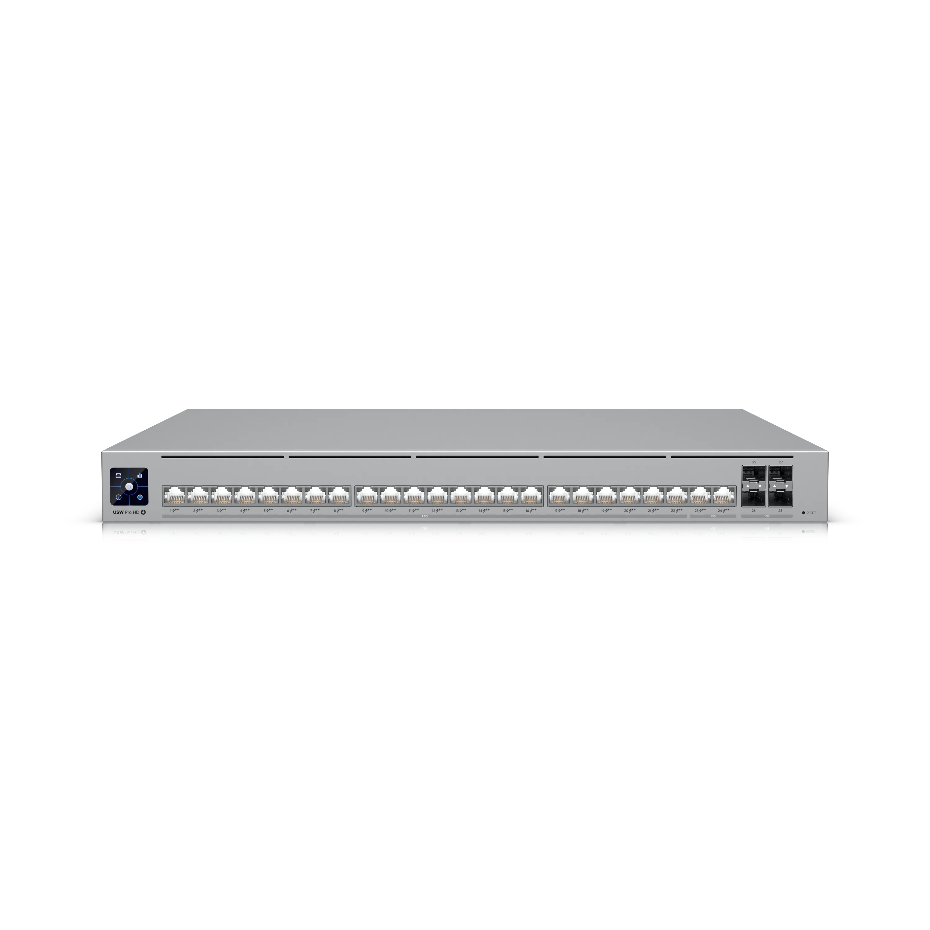 Ubiquiti UniFi Switch USW Pro HD 24 PoE 600W mit 24 Ethernet- und 24 SFP+-Ports sowie LCD-Display für Rack-Montage. Ubiquiti UniFi Switch USW Pro HD 24 PoE 600W mit 24 Ethernet- und 24 SFP+-Ports sowie LCD-Display für Rack-Montage.