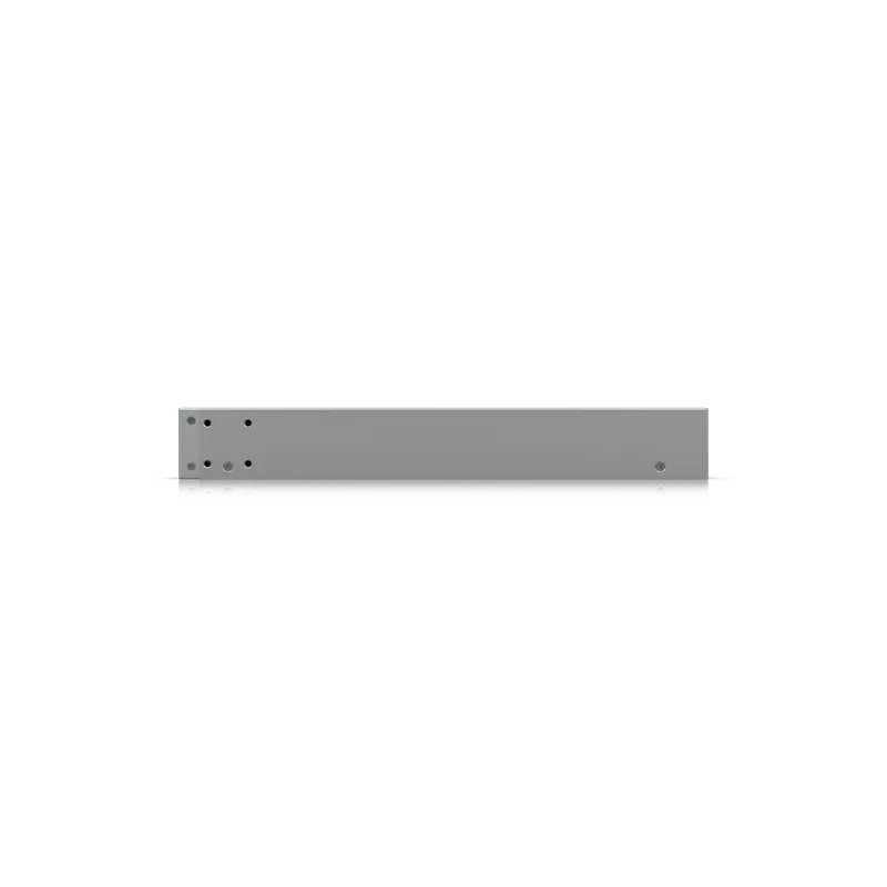 Ubiquiti UniFi Switch USW-Pro-Max-48, silberner Rackmount-Netzwerk-Switch mit minimalistischem Frontpanel und Ports links,