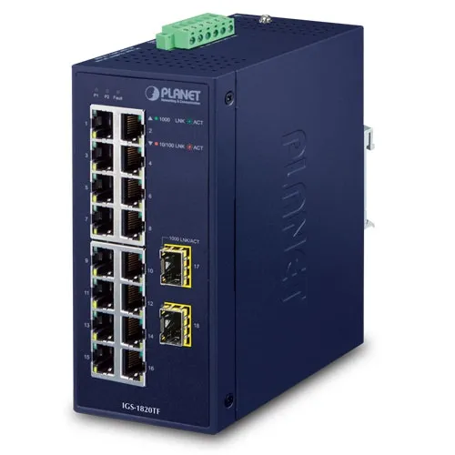 PLANET Industrial 16-Port 10/100/1000T + 2-Port 1000X SFP PLANET Industrial 16-Port 10/100/1000T + 2-Port 1000X SFP