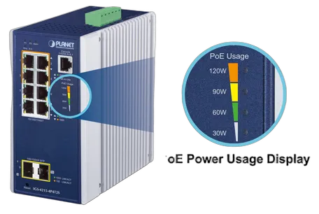 PLANET Industrial 4-Port 10/100/1000T 802.3at PoE + 4-Port