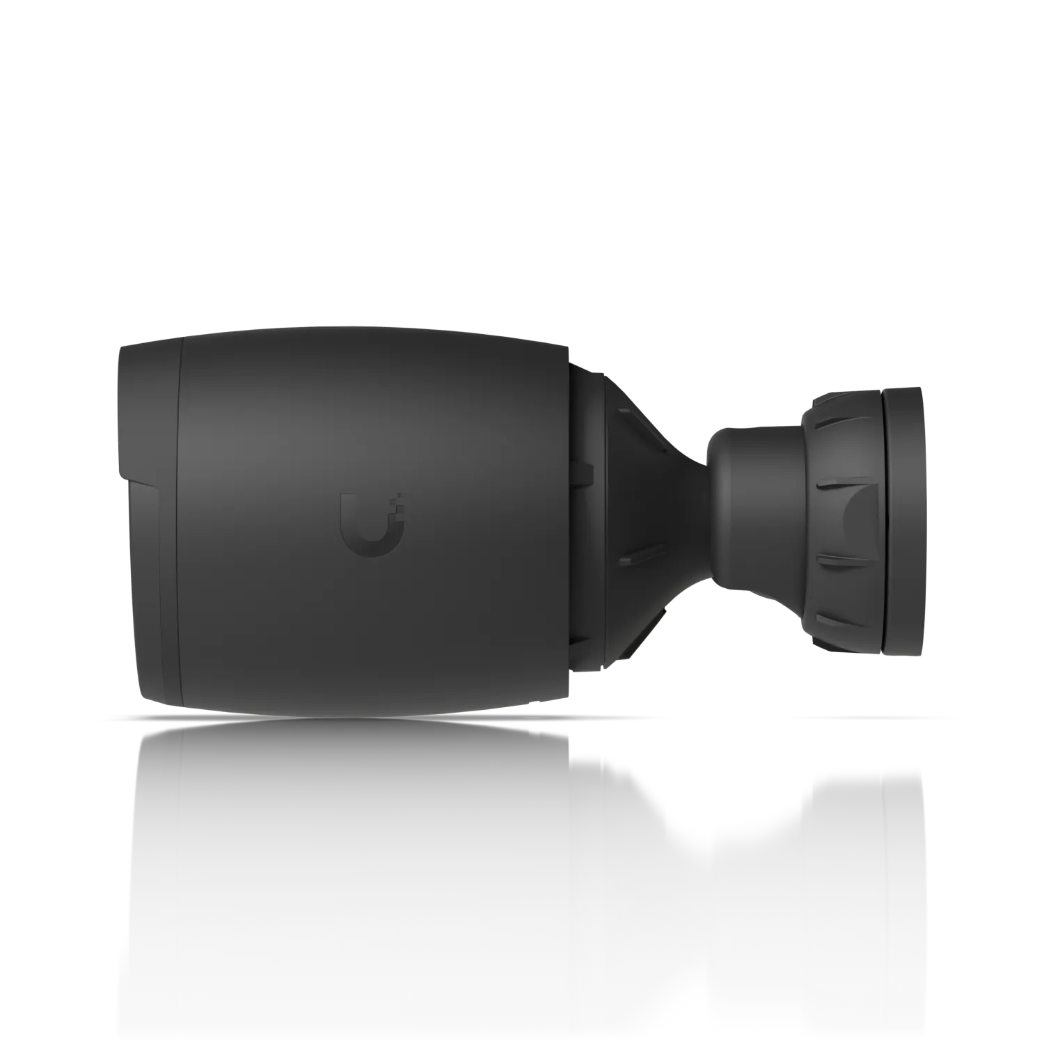 Ubiquiti Video Camera UVC-AI-Pro, тёмно-серая купольная камера видеонаблюдения с боковым профилем на чёрном фоне и