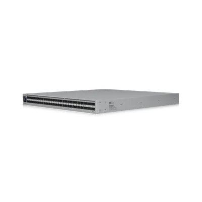 Ubiquiti UniFi ECS-Aggregation Layer3-Switch mit 54 Ports (48x SFP28, 6x QSFP28) in 19-Zoll-Rackmontage, silbernes Ubiquiti UniFi ECS-Aggregation Layer3-Switch mit 54 Ports (48x SFP28, 6x QSFP28) in 19-Zoll-Rackmontage, silbernes