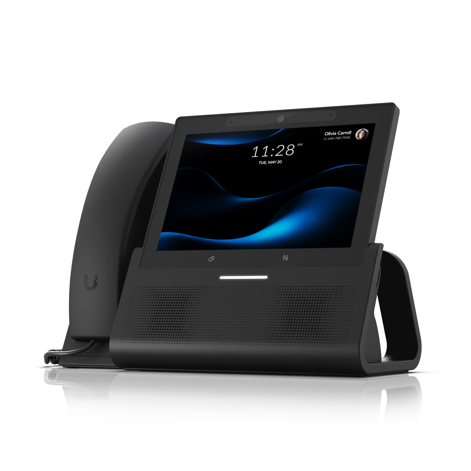 Корпоративный VoIP-телефон Ubiquiti UniFi Talk Phone G3 Touch с сенсорным экраном, отображающим время и профиль