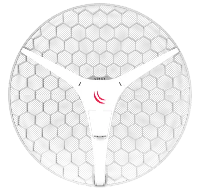 Antena MikroTik RBLHG-5HPnD-XL HP5 4pack con reflector circular de 27dBi en 5GHz, unidad central con logo rojo y soporte de Antena MikroTik RBLHG-5HPnD-XL HP5 4pack con reflector circular de 27dBi en 5GHz, unidad central con logo rojo y soporte de