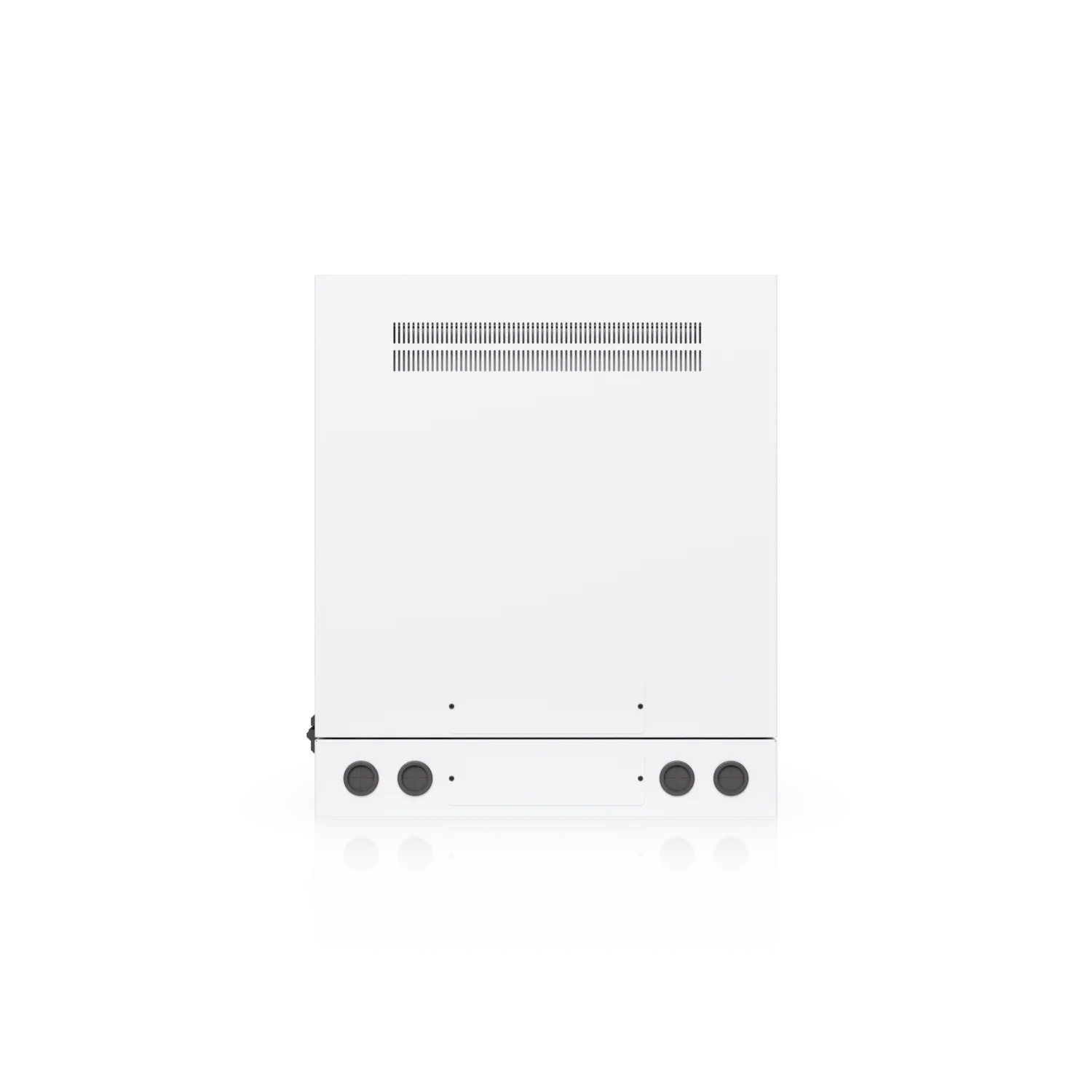 Ubiquiti Netzwerkschrank UACC-Rack-12U-Wall-SW-P von hinten mit Belüftungsgitter und Montagelöchern an schwarzem