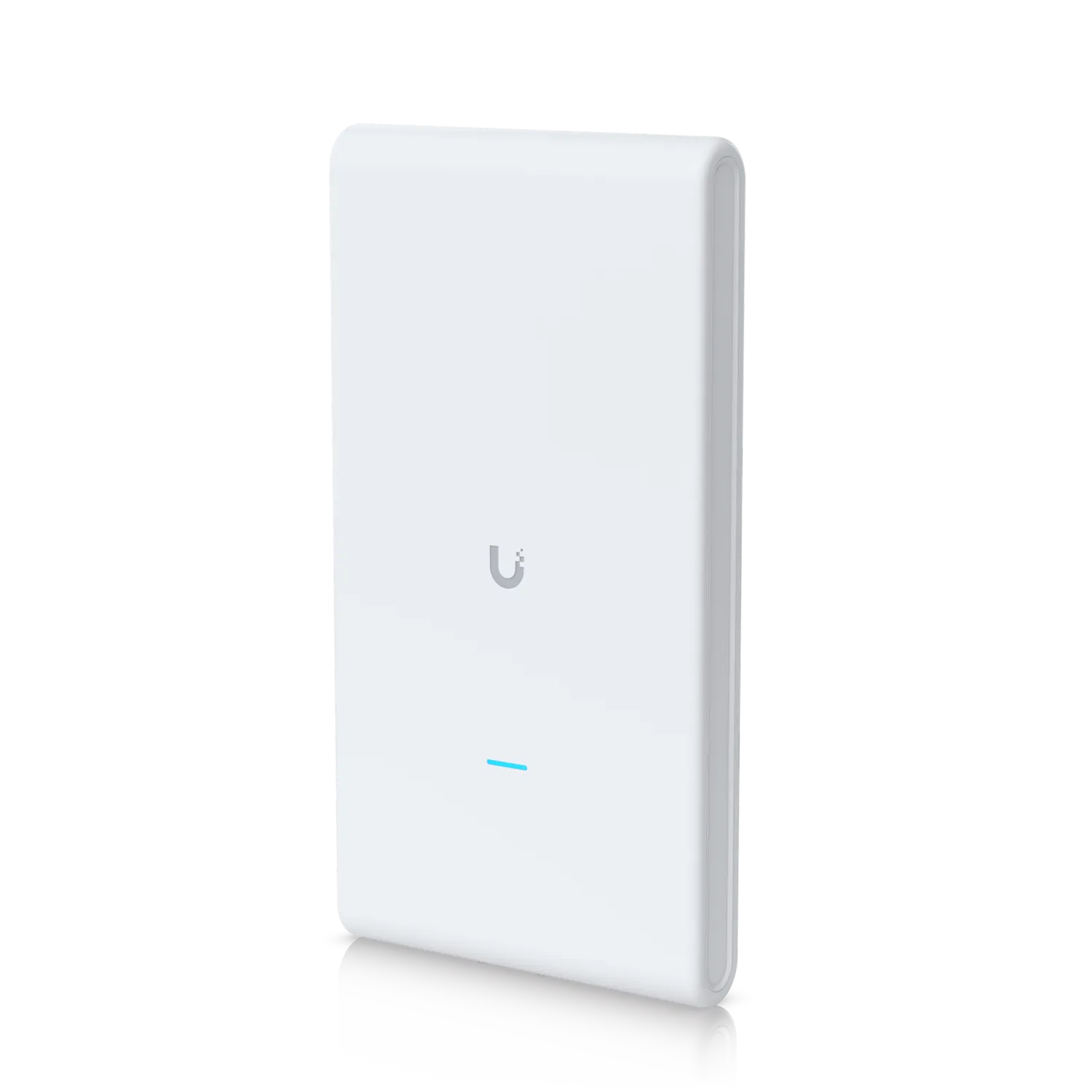Pack de 5 points d’accès UniFi AP AC Mesh sans injecteur PoE, appareil blanc rectangulaire avec logo gris et LED bleue sur