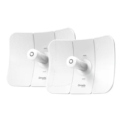 Kit TP-Link Omada WL-AP Beam Bridge 5 UR, dos puntos de acceso blancos con panel perforado y brazo de montaje cilíndrico en Kit TP-Link Omada WL-AP Beam Bridge 5 UR, dos puntos de acceso blancos con panel perforado y brazo de montaje cilíndrico en
