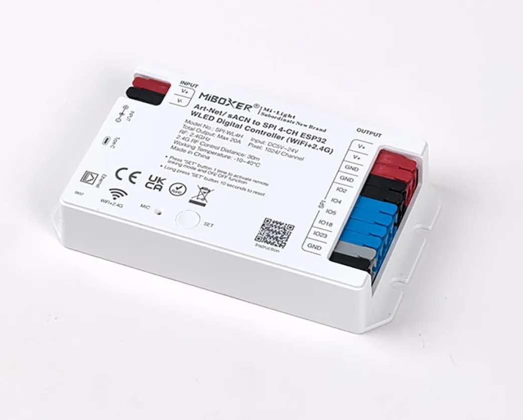 Synergy 21 Pixel LED Controller SPI-Serie Art-Net / sACN to SPI 4-CH ESP32WLED Digital Controller (WiFi+2.4G) *Milight/Miboxer*