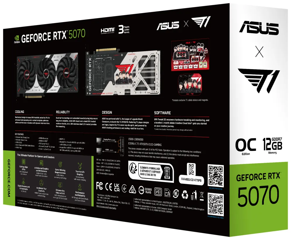 ASUS T1 GeForce RTX 5070 OC 12GB GDDR7 GAMING 1xHDMI 3xDP ASUS T1 GeForce RTX 5070 OC 12GB GDDR7 GAMING 1xHDMI 3xDP