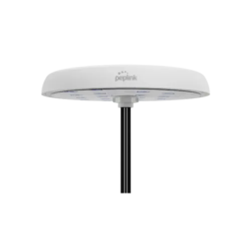 Mobility 82G 11-in-1 Antenne mit GPS-Empfänger, seitliche Ansicht eines weißen, scheibenförmigen Peplink-Antennenkopfes mit
