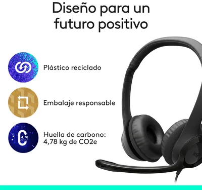 Auriculares Logitech H390 USB-C estéreo negros con micrófono ajustable, almohadillas acolchadas y logos de sostenibilidad Auriculares Logitech H390 USB-C estéreo negros con micrófono ajustable, almohadillas acolchadas y logos de sostenibilidad