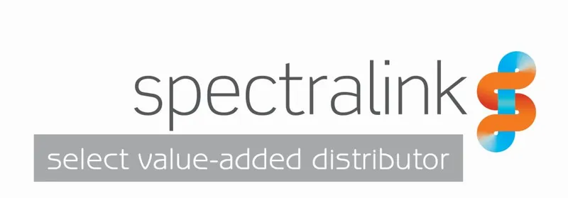 Logo Spectralink en gris avec un S stylisé bleu et orange suivi de la mention distributeur à valeur ajoutée