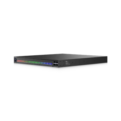 Ubiquiti UniFi AV-Switch EAV-24-PoE mit 24x 10GbE-PoE bt, 4x QSFP28 und 2150W PoE-Budget, schwarzes 19-Zoll-Rackmount-Gerät Ubiquiti UniFi AV-Switch EAV-24-PoE mit 24x 10GbE-PoE bt, 4x QSFP28 und 2150W PoE-Budget, schwarzes 19-Zoll-Rackmount-Gerät