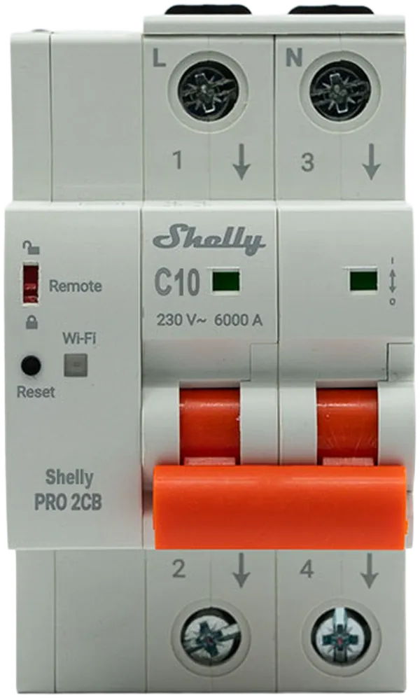 Shelly · Smarter Leitungsschutzschalter · "Pro 2CB C32" · 2-polig · 32A · Fernsteuerung · LAN · WLAN · Bluetooth