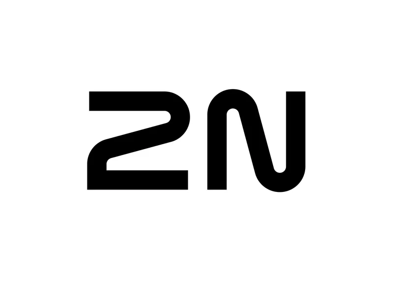 Logo 2N en noir stylisé avec caractères arrondis sur fond blanc pour accessoires RFID et porte-clés Mifare Desfire EV3.