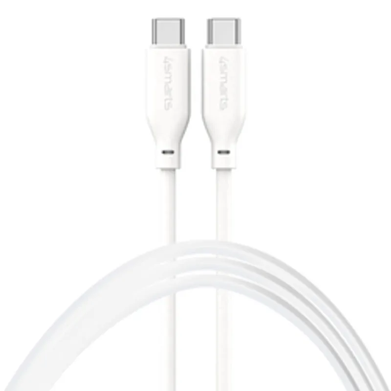 4smarts USB-C / USB-C Silikon-Kabel High Flex 60W 1,5m Weiß, два белых разъема USB-C с логотипом 4smarts и металлическими
