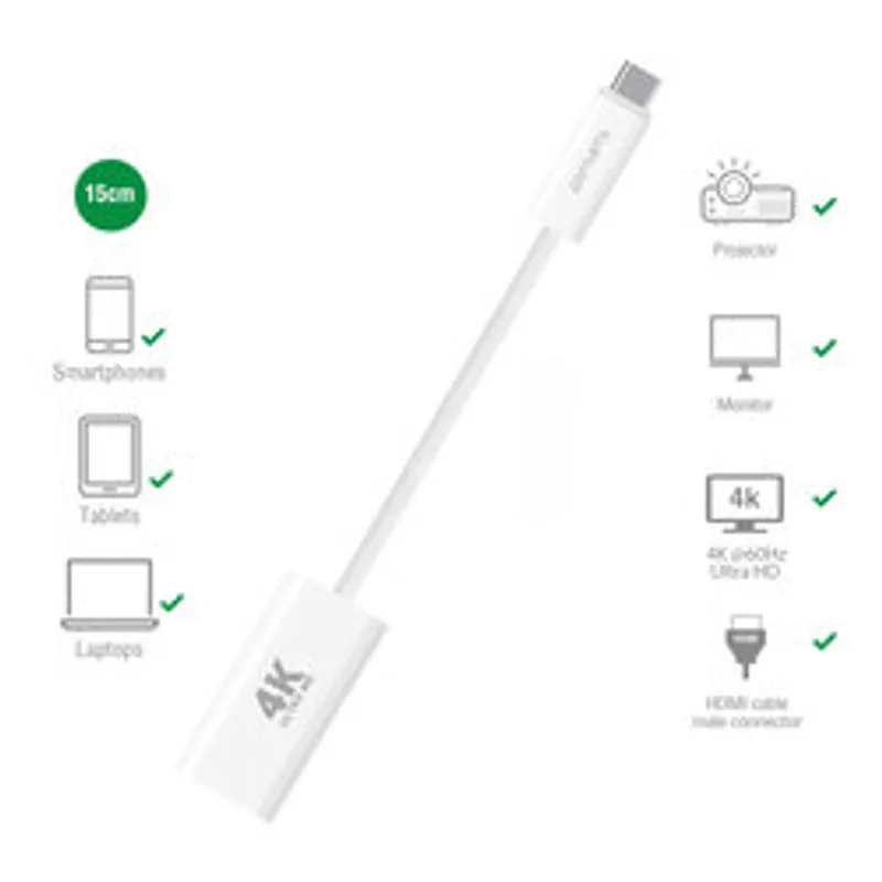 4smarts USB-C auf HDMI Kabel female 15cm, weiß