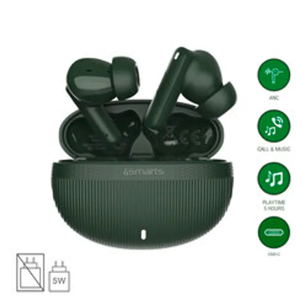 4smarts TWS Bluetooth Kopfhörer SkyBuds Pro ANC, olive grün