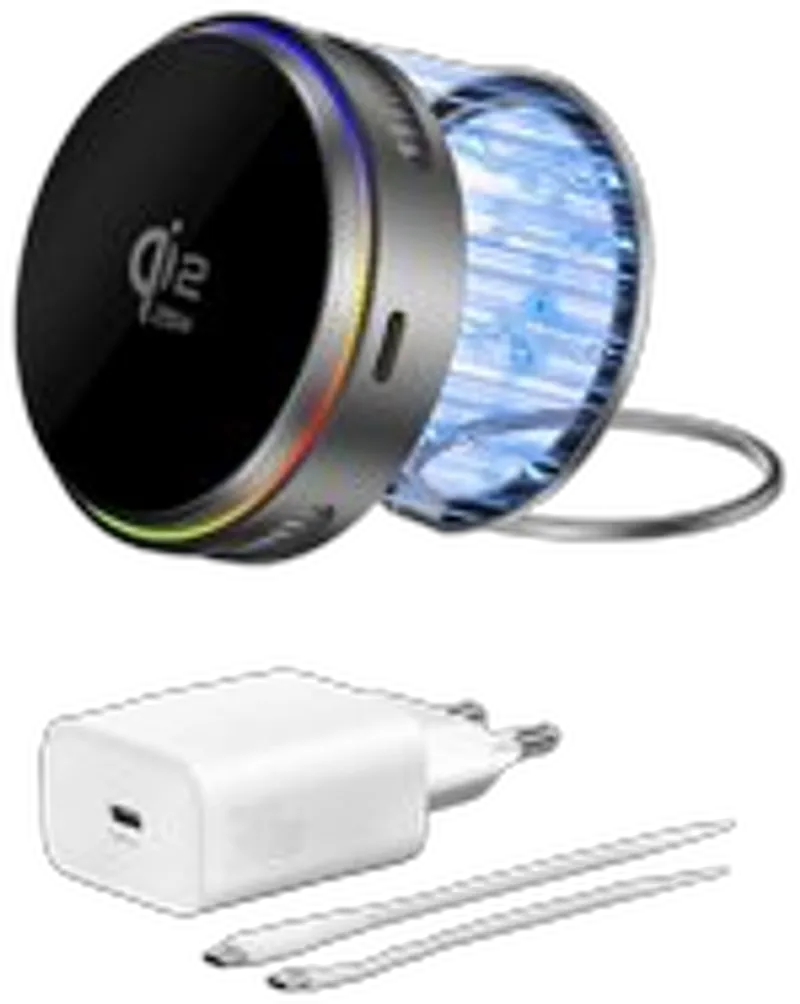 4smarts Qi2 25W / MagSafe Ladegerät-Set mit Kühlung, RGB -grau