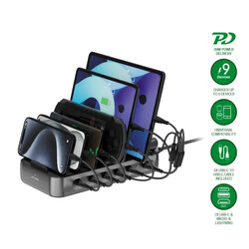 4smarts Ladestation Team 100W 5C/1A inkl. 6 Kabel, schwarz