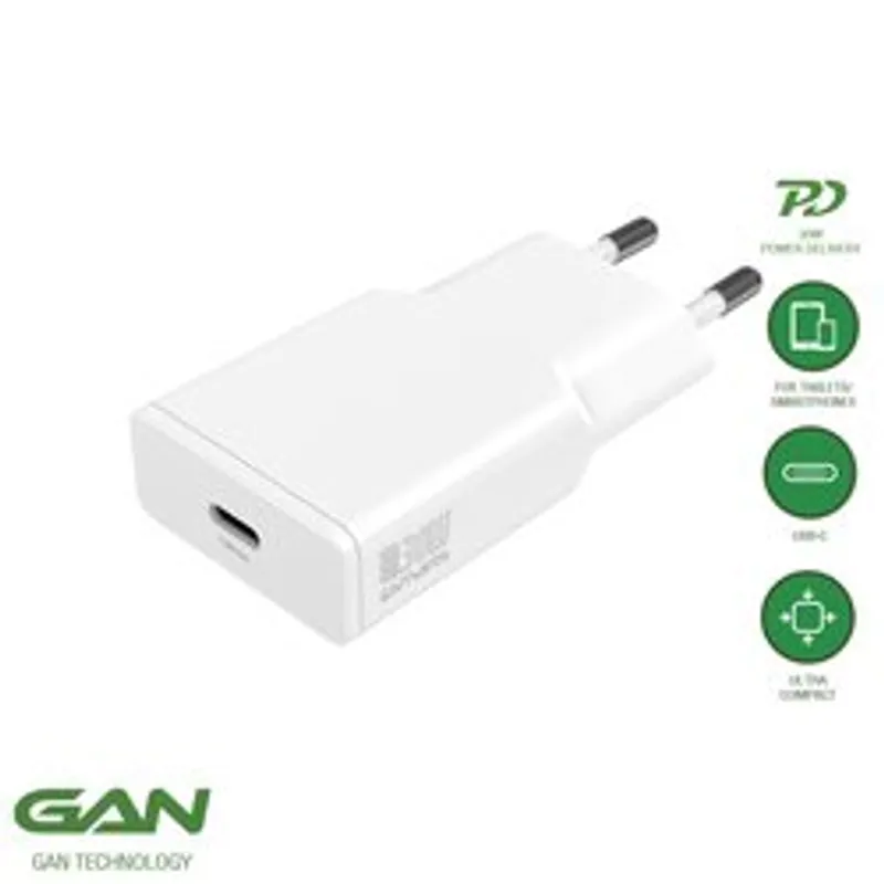 Cargador de pared 4smarts PDPlug Slim 30W GaN blanco con puerto USB-C, tecnología GaN y compatibilidad con móviles y