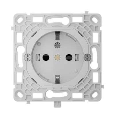 AJAX Automate OutletCore basic vertikaler Typ-F-Steckdoseneinsatz ohne Abdeckung frontal auf schwarzem Hintergrund mit AJAX Automate OutletCore basic vertikaler Typ-F-Steckdoseneinsatz ohne Abdeckung frontal auf schwarzem Hintergrund mit