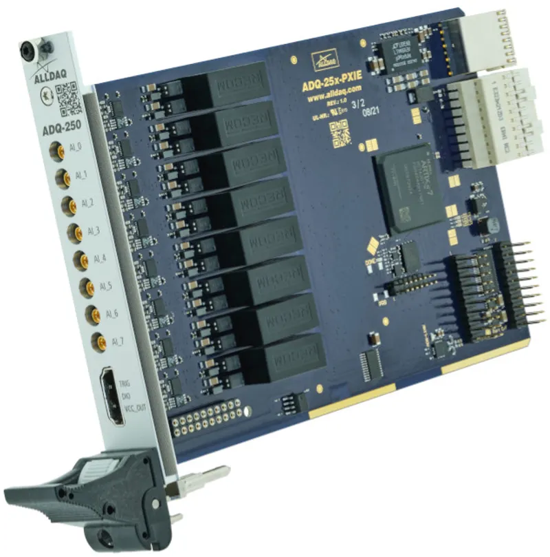 ALLDAQ ADQ-259E-PXIe / PXIe-Messkarte mit 8 potentialfreien Spannungseingängen, Bereich: ±102,4 V, 24 bit A/D, 1,5 MS/s synchron, 8 Digital-I/Os