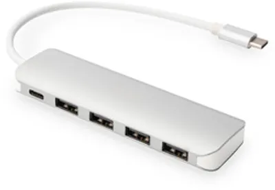DIGITUS USB-C-Hub  4-Port 3.0->4xA3.0 1xC-PD intgr.Kabel wei