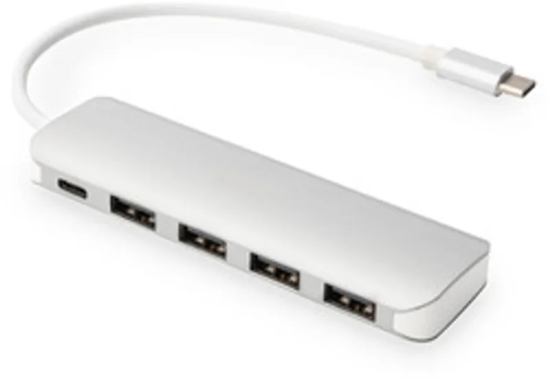 DIGITUS USB-C-Hub  4-Port 3.0->4xA3.0 1xC-PD intgr.Kabel wei