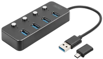 DIGITUS USB 3.0 Hub, 4-port, schaltbar, Aluminium Gehäuse