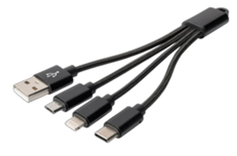 DIGITUS 3-in-1 Ladekabel USB A Lightning + Micro USB + USB-C