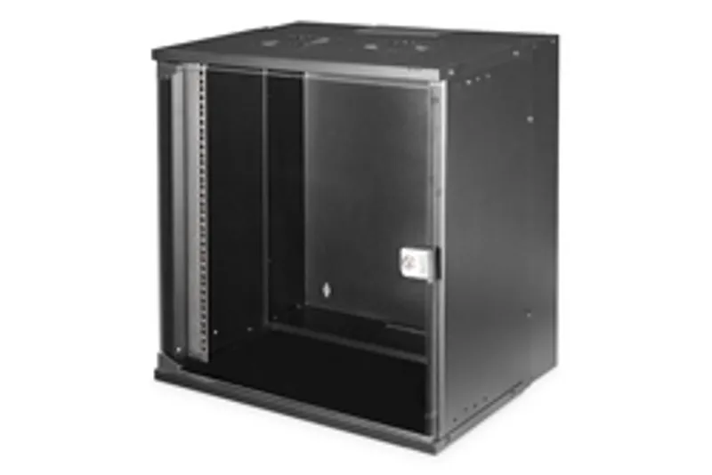Armadio rack da parete Digitus SOHO PRO 12HE 19 pollici nero aperto con guide di montaggio verticali per server in ambiente