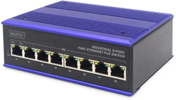 DIGITUS Switch Ind. 8-Port  10/100  30W PoE Unmanaged blau