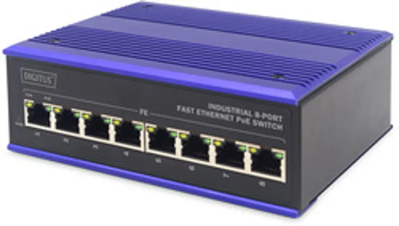 DIGITUS Switch Ind. 8-Port  10/100  30W PoE Unmanaged blau