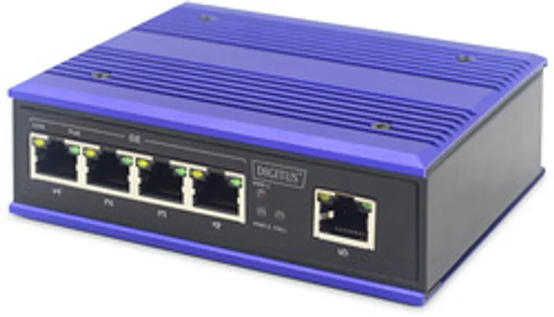 DIGITUS Switch Ind. 4-Port  Gigabit 30W PoE Unmanaged blau