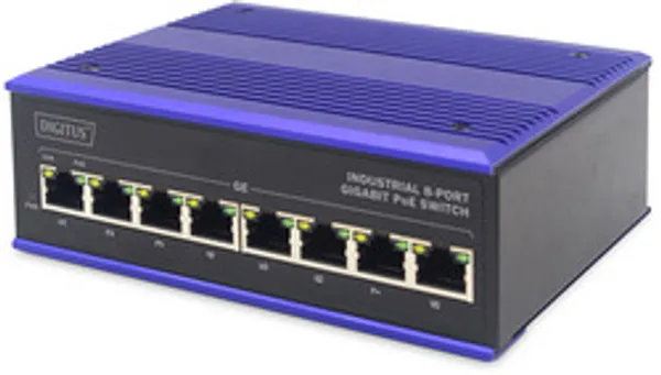 DIGITUS Switch Ind. 8-Port  Gigabit 30W PoE Unmanaged blau