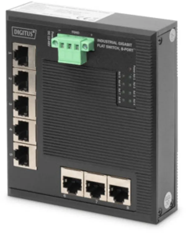 DIGITUS Switch Ind. 8-Port  Gigabit Flat    Unmanaged schwar