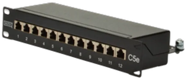 DIGITUS Patchpanel 1HE 12-Port Cat5e ClassD geschirmt schw.