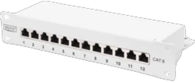 DIGITUS 1HE CAT 6 Klasse E Patch Panel geschirmt 12-Port RJ45