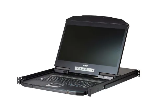 Aten KVM/TFT 16-fach, 19" 1HE, incl.KVM/TFT 18,5", Deutsch, Schwarz, dual Rail