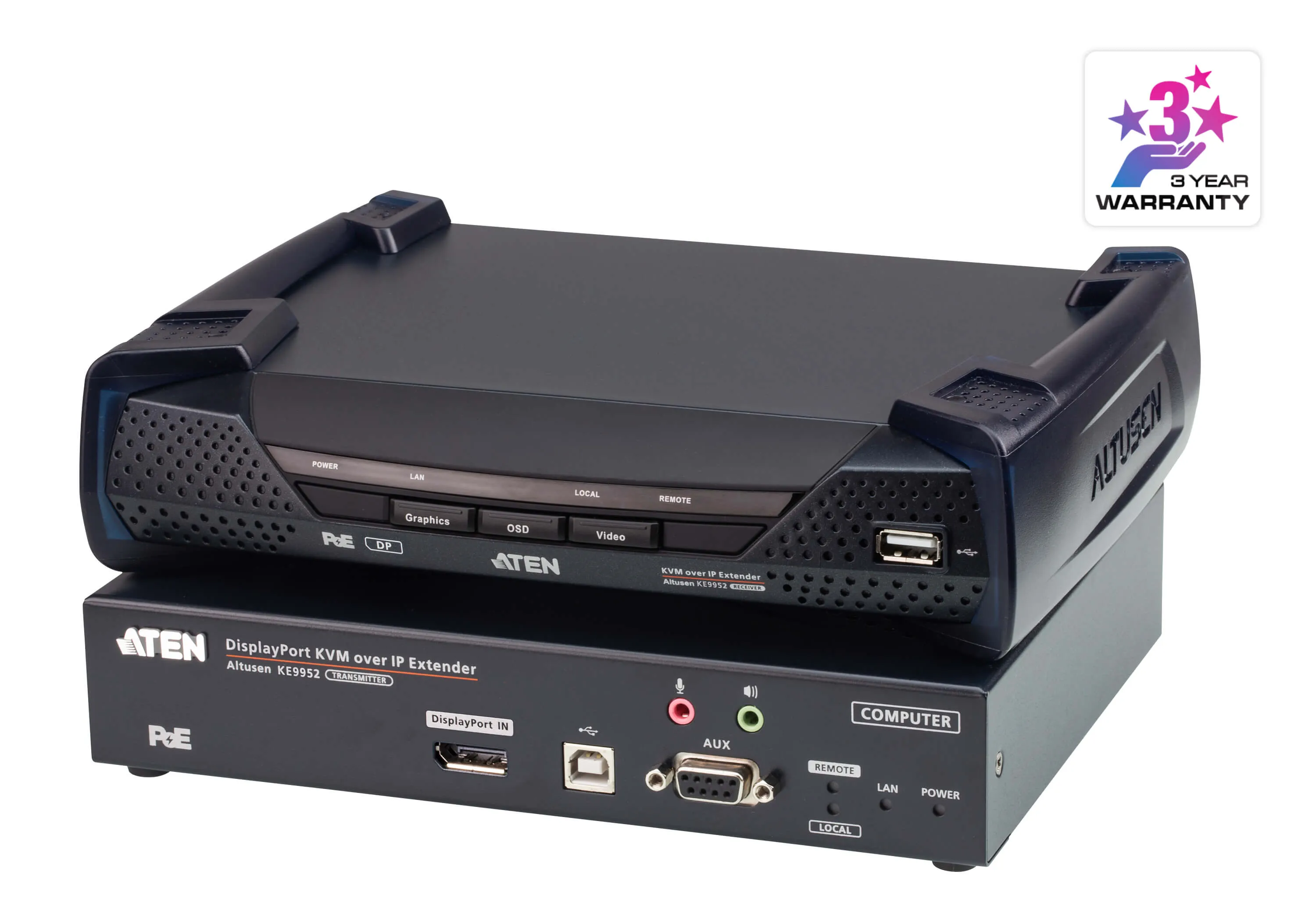 Aten KVM-Switch  DP(Displayport)/USB/Audio, über IP, 4K, with PoE